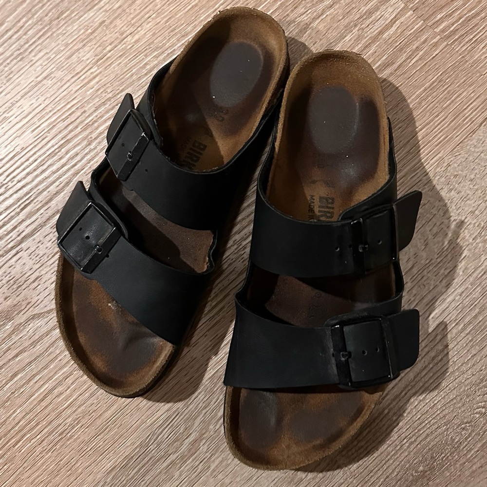 Black Leather Birkenstock Sandals - Picture 2 of 4